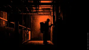 Eine Recherche-Aktivistin im Gang einer Schweinemastanlage